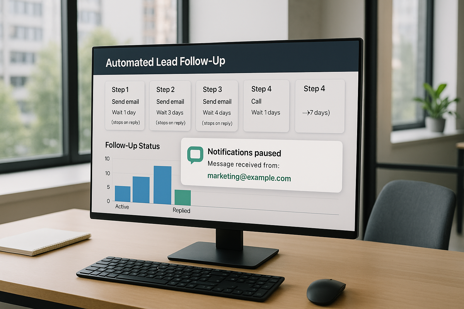 Digital dashboard illustrating lead follow up sequences that stop when someone replies.