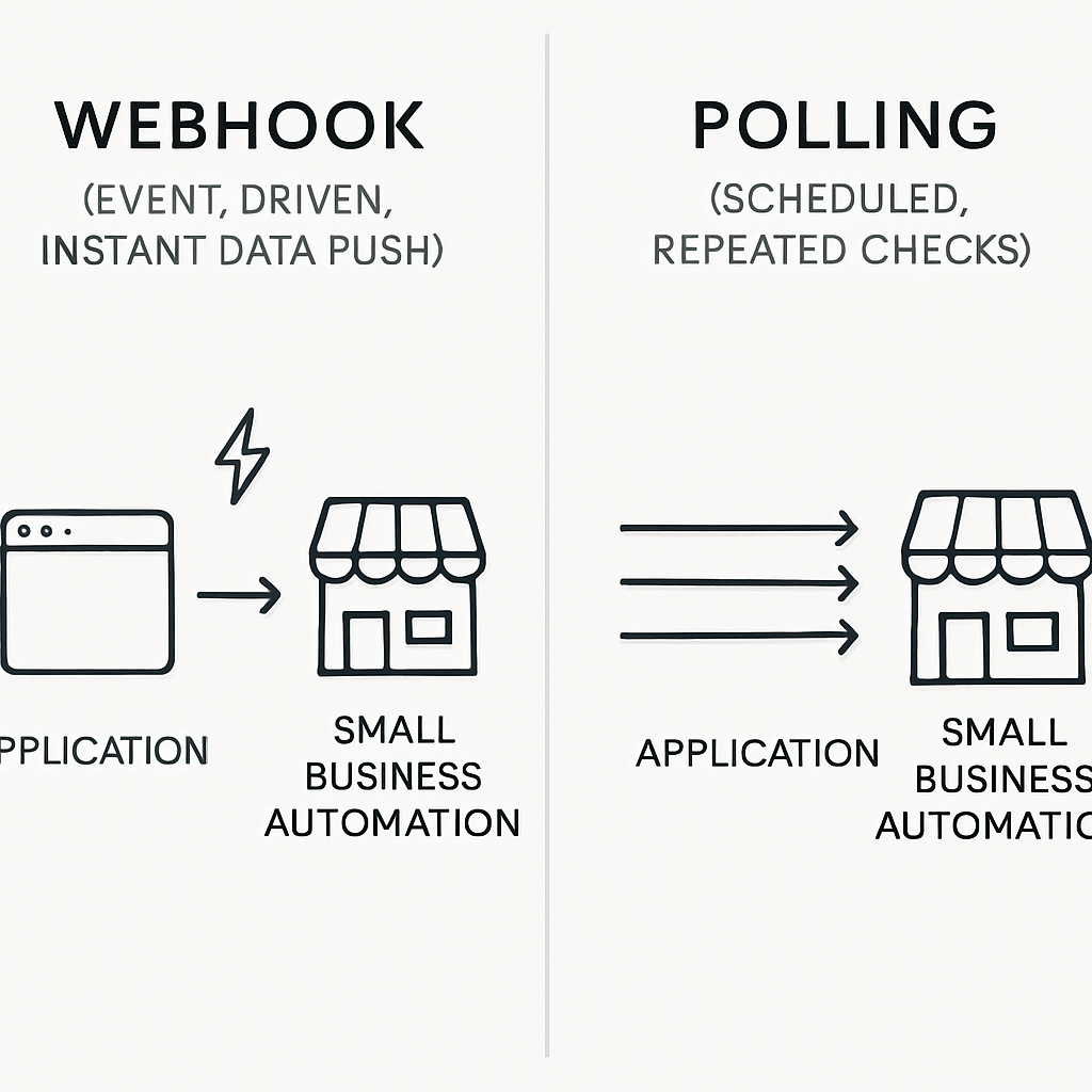 webhook versus polling for small business tools comparison diagram