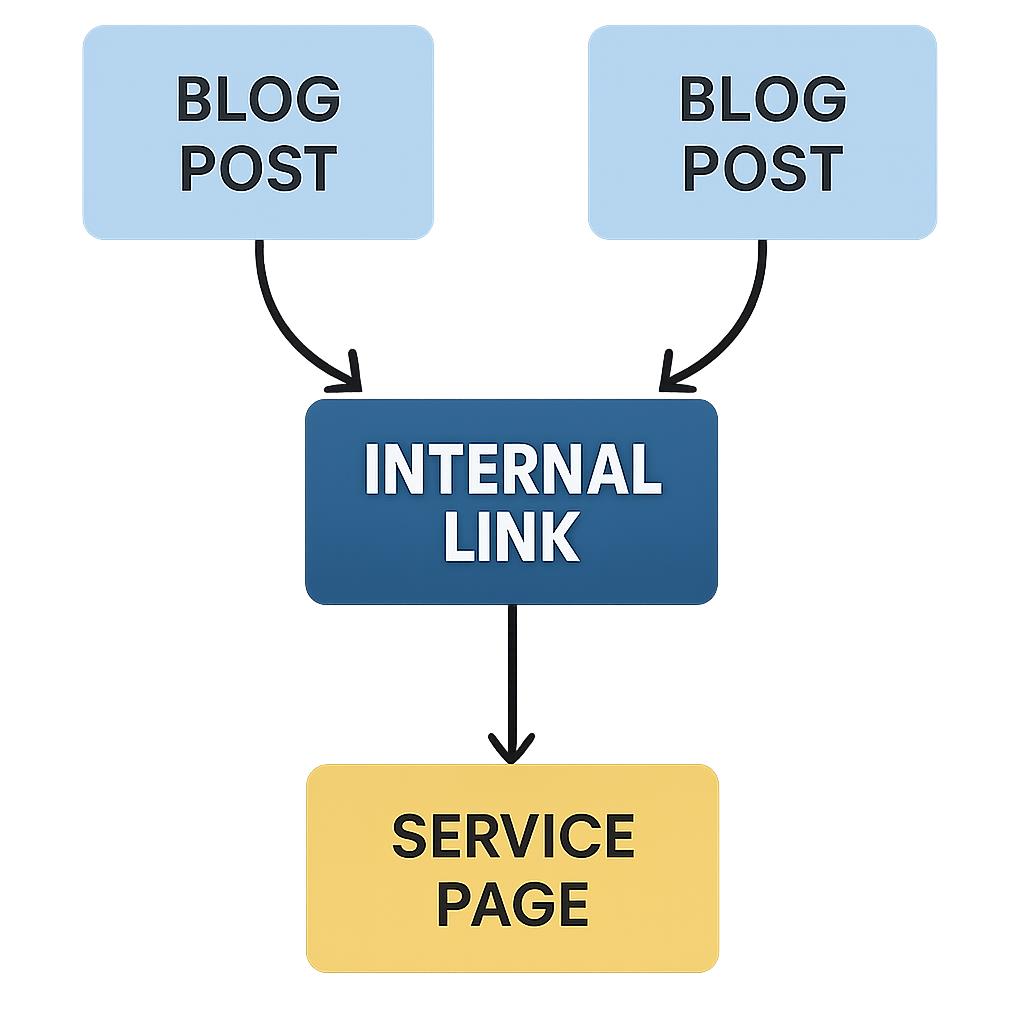 Flowchart of internal links that point at real service pages.
