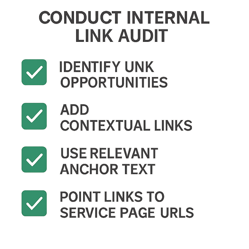 Checklist for setting up internal links that point at real service pages.
